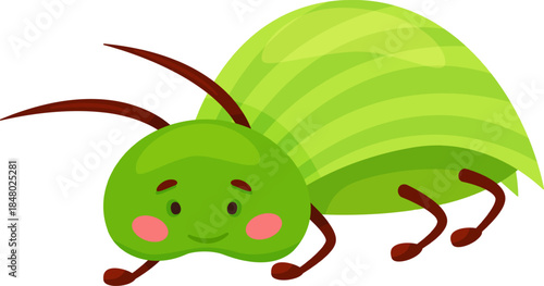 Cute green cartoon bug character crawling