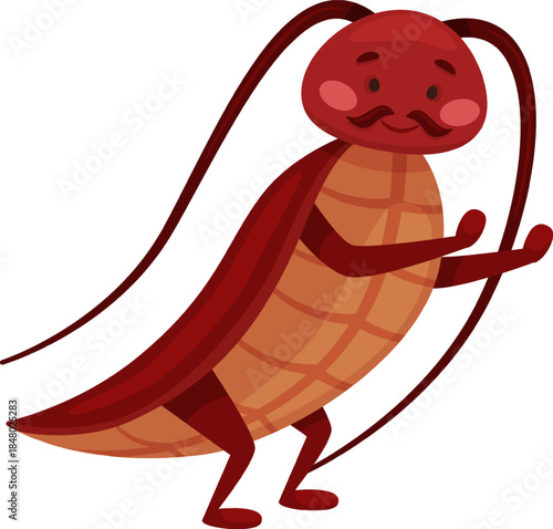 Cockroach character with mustache and smiling face