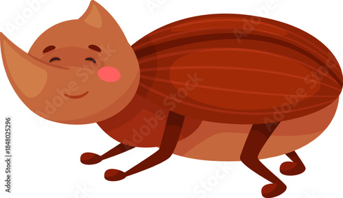 Cute cartoon rhinoceros beetle smiling on white background