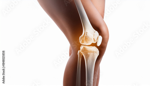 Detailed view of anatomical knee joint on white background for educational purposes