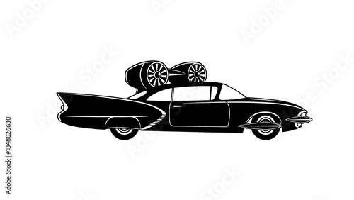 Retro flying car with jet engines and fins