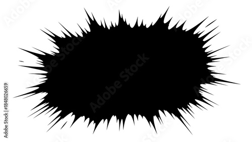 Explosive black shape with sharp jagged edges on white background