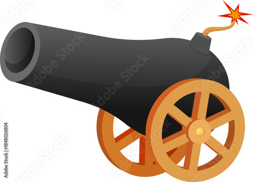 Black cartoon cannon preparing for launch