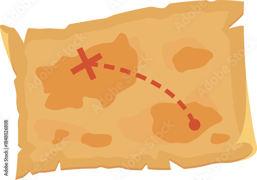 Old treasure map with red X marking spot