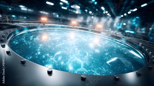 Molten salt storage tank surface highlighting intricate details and textures in a controlled environment.