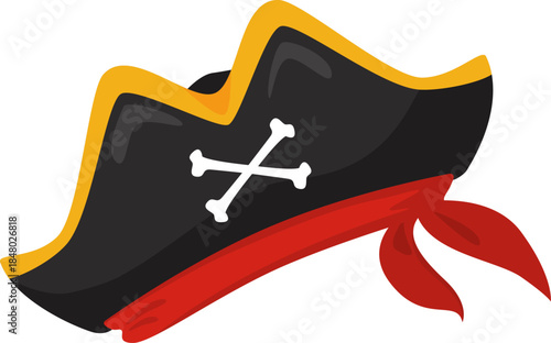 Pirate hat with skull and crossbones and red bandana