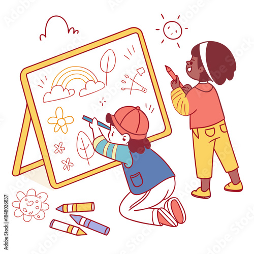 Children engaging in creative drawing