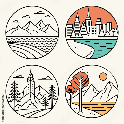 Scenic landscapes in circular frames
