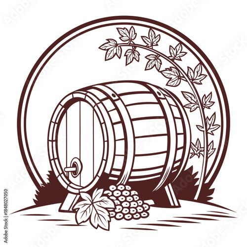 Traditional wine barrel with grapes