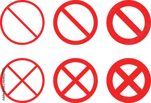 Stop sign icon set. Red Crossed Circle. Stop sign symbol. Ban icons. stop traffic symbol. traffic regulatory warning stop symbol