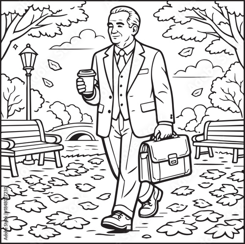 A funny cartoon illustration of a business man on the phone and a woman walking on a city street in a humorous comic drawing style