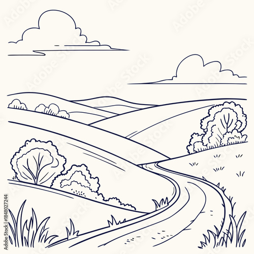 Winding road through rolling hills