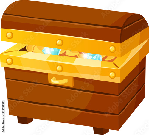 Opening treasure chest finding valuable gold and diamonds