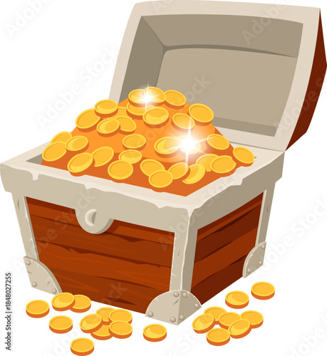 Treasure chest overflowing with shining gold coins