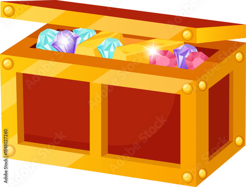 Treasure chest opening revealing glittering jewels