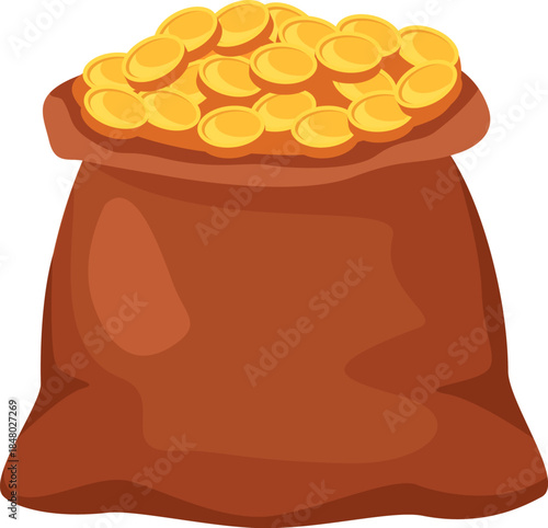 Money bag overflowing golden coins symbolizing financial wealth