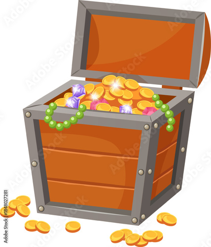 Treasure chest overflowing with gold coins and jewels