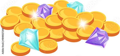 Gold coins and sparkling gems illustrating treasure wealth