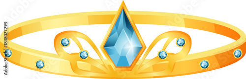 Golden tiara decorated with blue gemstones for royalty