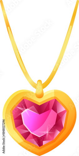 Golden necklace with pink heart gem pendant