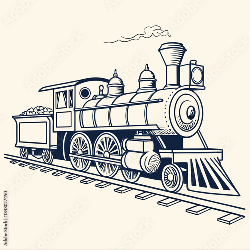 Vintage steam train on tracks