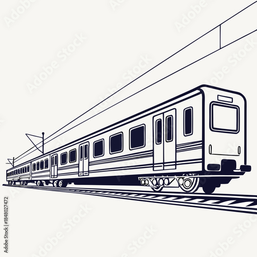 Modern passenger train on rails