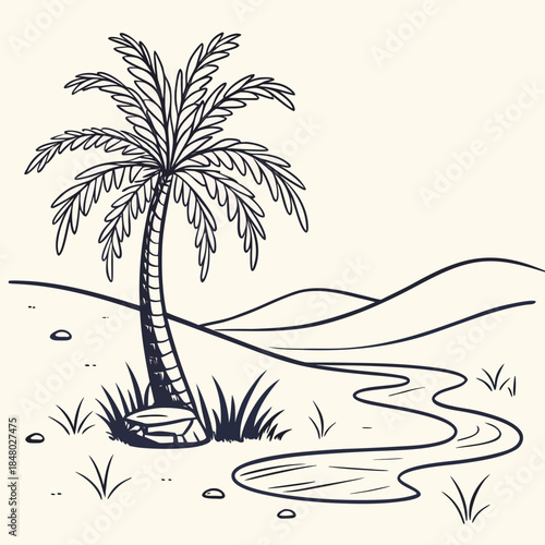 Palm tree in desert landscape