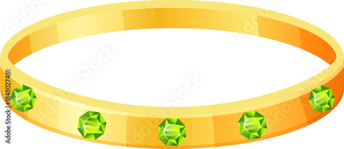 Golden jewelry ring featuring multiple green gems