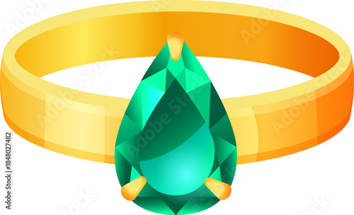 Golden wedding ring with a green gemstone