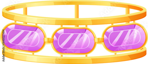 Gold bracelet displaying three purple gemstones