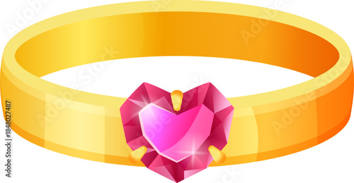 Golden ring with sparkling heart gem symbolizing love