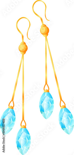 Gold dangle earrings with sparkling blue gemstones