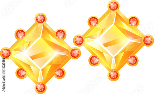 Pair of dazzling gold gems with red ornaments