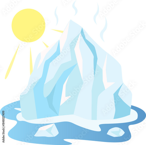 Iceberg melting under sun symbolizing global warming