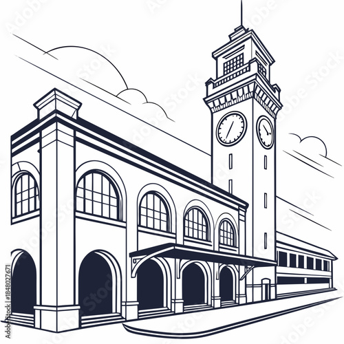 Historic train station with clock tower