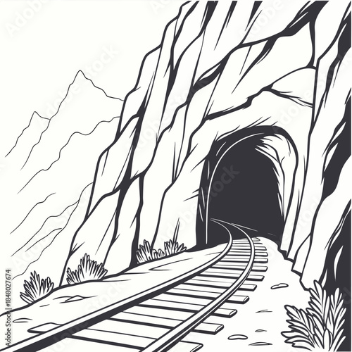 Train tunnel through mountain