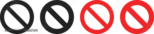 ban icon set. No icon sign. Red Crossed Circle. Stop symbol. Warning symbols. symbolizing restriction
