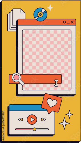 Retro os interface elements with checkered background grid