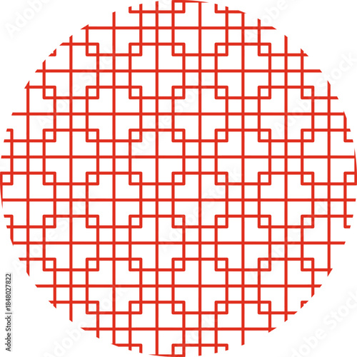Circular red geometric pattern on white background