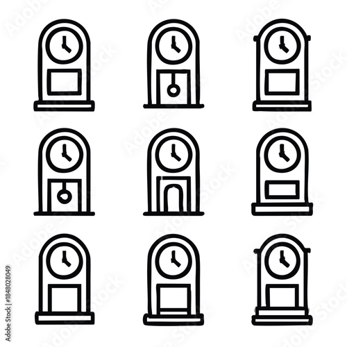 Grandfather Clock Icon Set Hand Drawn Doodle Style