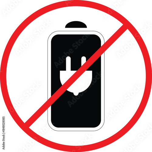 No Battery Symbols. Forbidden energy icons. Power cell restriction graphic design. Electronic waste and disposal signs
