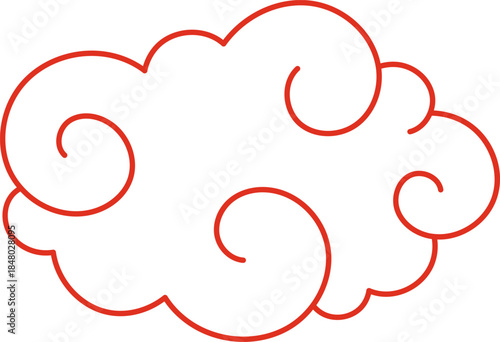 Stylized red Asian cloud outline vector element