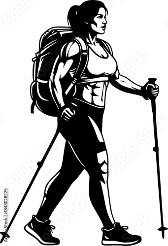 Hiking Explorer Trekking Silhouette Vector Icon