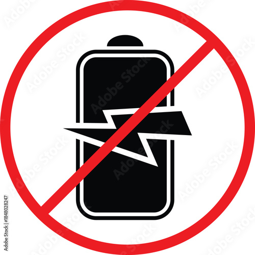 No Battery Symbols. Forbidden energy icons. Power cell restriction graphic design. Electronic waste and disposal signs
