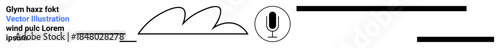 Audio recording, sound design, communication, podcasting, media, digital technology. Abstract audio wave with microphone icon and lines. Audio recording and sound design concept