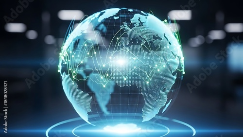 Global network connections on a digital earth map