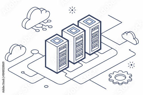 Cloud Server Infrastructure Illustration Minimal  (3) Vector Icon
