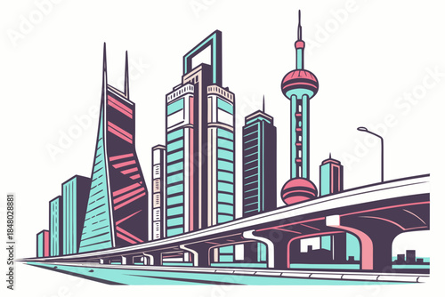 Digital Future City Abstract Illustration Clean V (1) Vector Icon