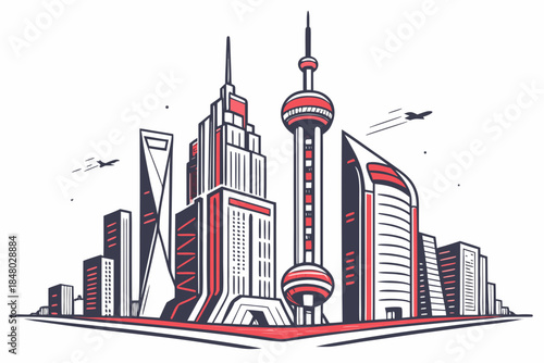 Digital Future City Abstract Illustration Clean V Vector Icon
