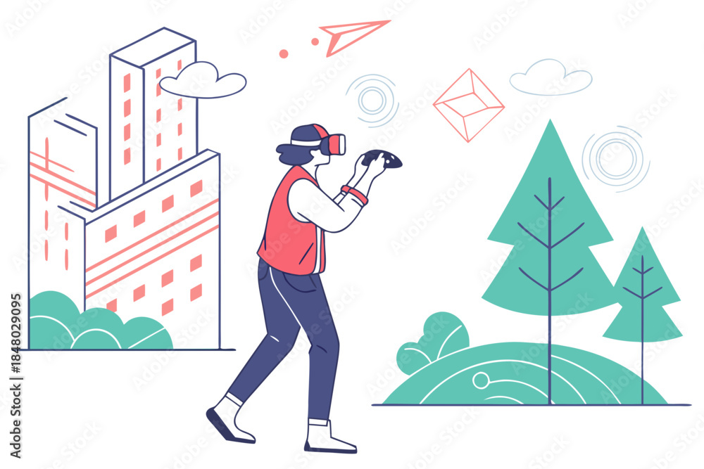 Fototapeta premium Virtual Reality Experience Illustration Modern Fl (1) Vector Icon